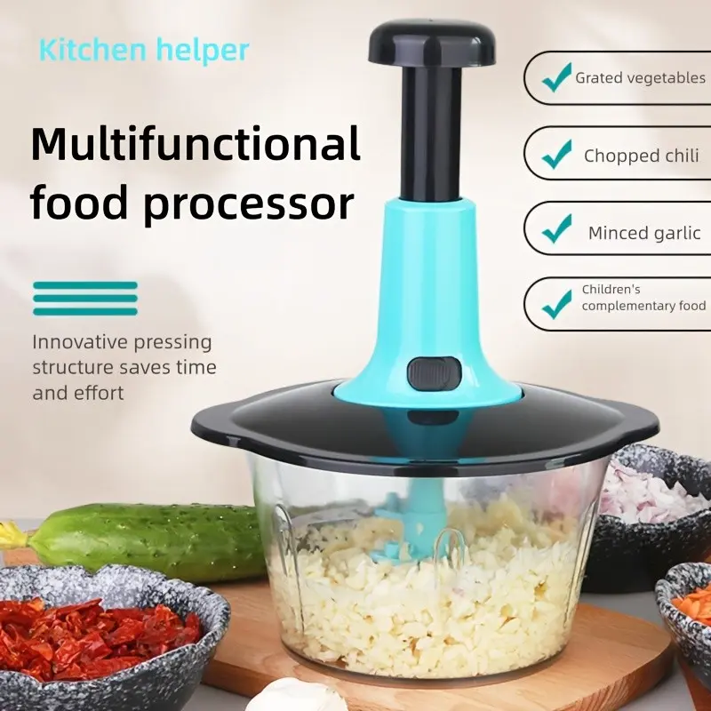 Manual Food Processor with Stainless Steel Blade, 50oz Meat Grinder, Garlic Crusher, Onion Presser, Vegetable Cutter, Durable PP Plastic, No Power Needed, Kitchen Vegetable Chopper, Vegetable Chopper Tool