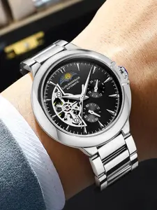 Luxury Men's Automatic Mechanical Watch, Cool Half Sphere Design, Best Gift, No Battery Needed, Analog Display, Buckle Closure, Stainless Steel Watch