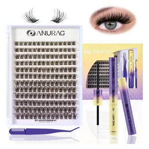 ANURAG DIY B Curl Eyelash Cluster Kit - Includes Bonding Adhesive, Sealing Agent, Remover, TikTok Tweezers - At-Home Eyelash Extensions for Girls, Ideal Christmas Makeup Gift, Eyelashes Extensions