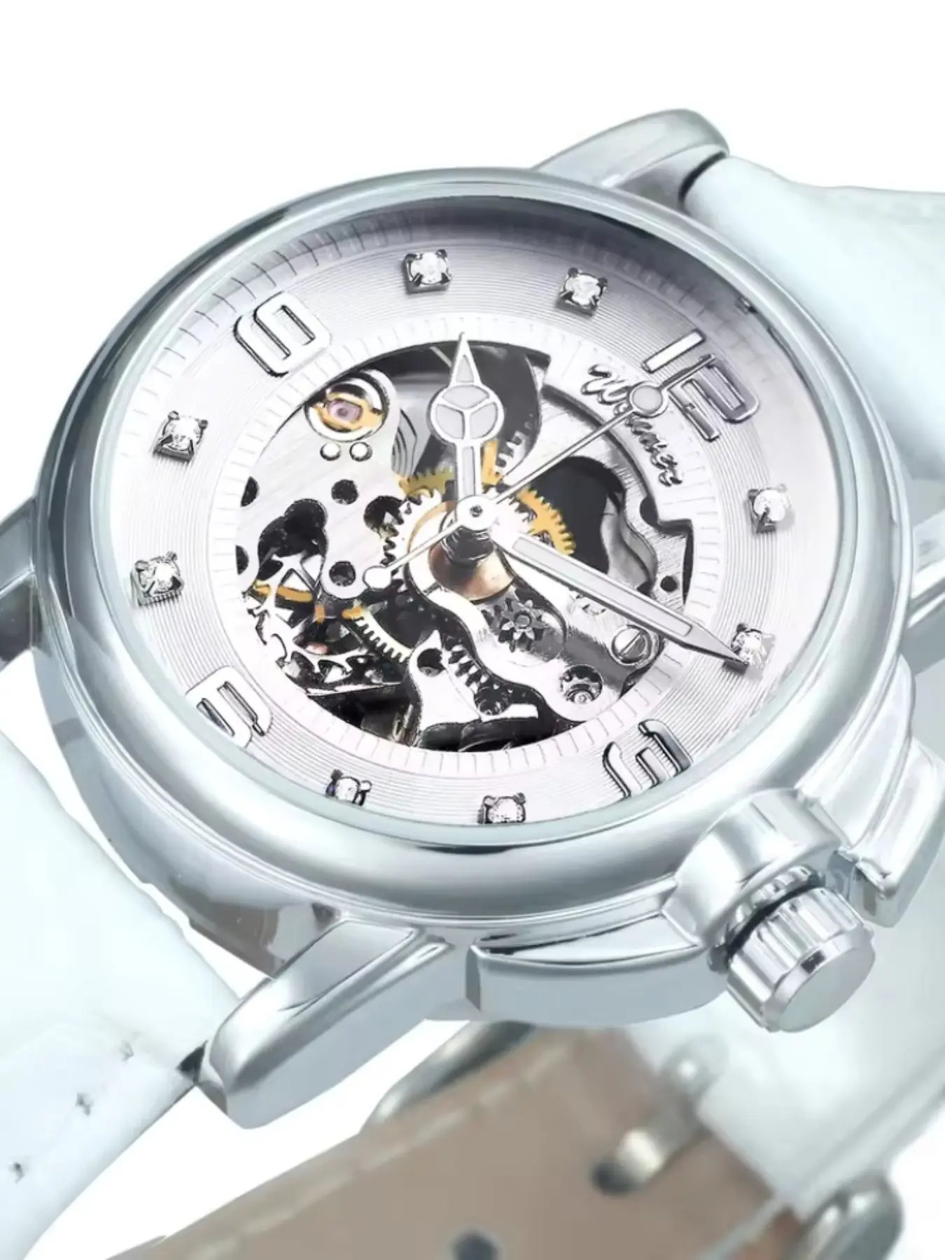 Elegant Women's Mechanical Skeleton Watch with Diamond-Embedded Dial, Leather Strap, Water-Resistant Casual Style, Perfect Gift for Women, Mechanical Watches