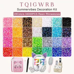 34000Pcs Resin Jelly Rhinestones for Bedazzling, Multicolor 3mm Flatback Gems for Diamond Art, Bedazzler Kit with Gifted Tools for Bedazzle Thing Crafting Book Nail Art