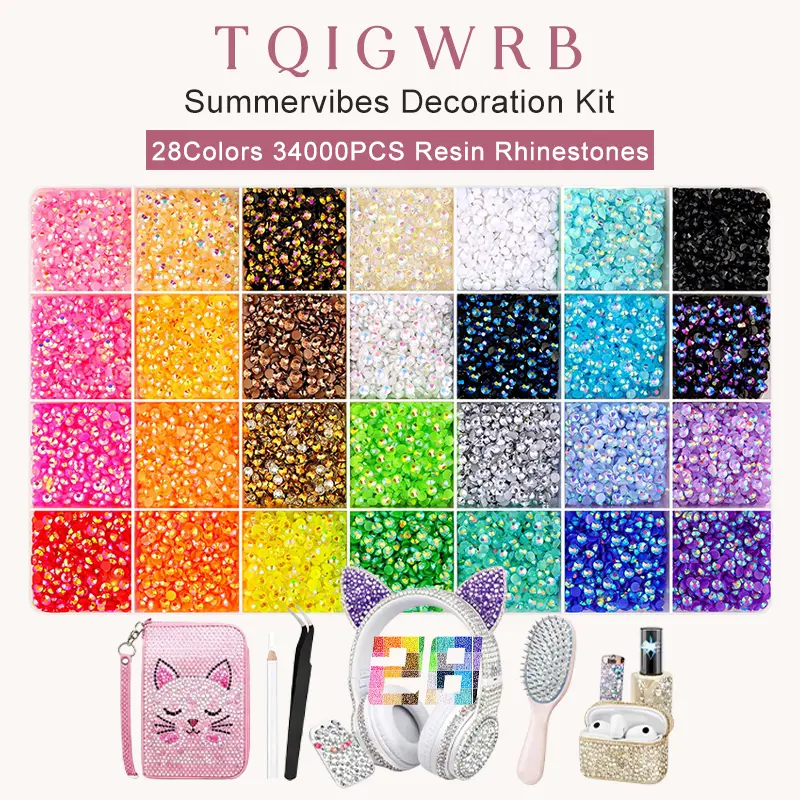34000Pcs Resin Jelly Rhinestones for Bedazzling, Multicolor 3mm Flatback Gems for Diamond Art, Bedazzler Kit with Gifted Tools for Bedazzle Thing Crafting Book Nail Art