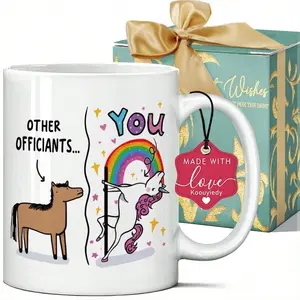 11oz Funny Officiant Appreciation Mug, "Other Officiants VS You" Sarcastic Unicorn Pole Dancing Ceramic Coffee Cup, Perfect Thank You Gift for Wedding Officiant, Cute Rainbow Design, Great for Home, Office, Bridal Party & Holiday Gifting