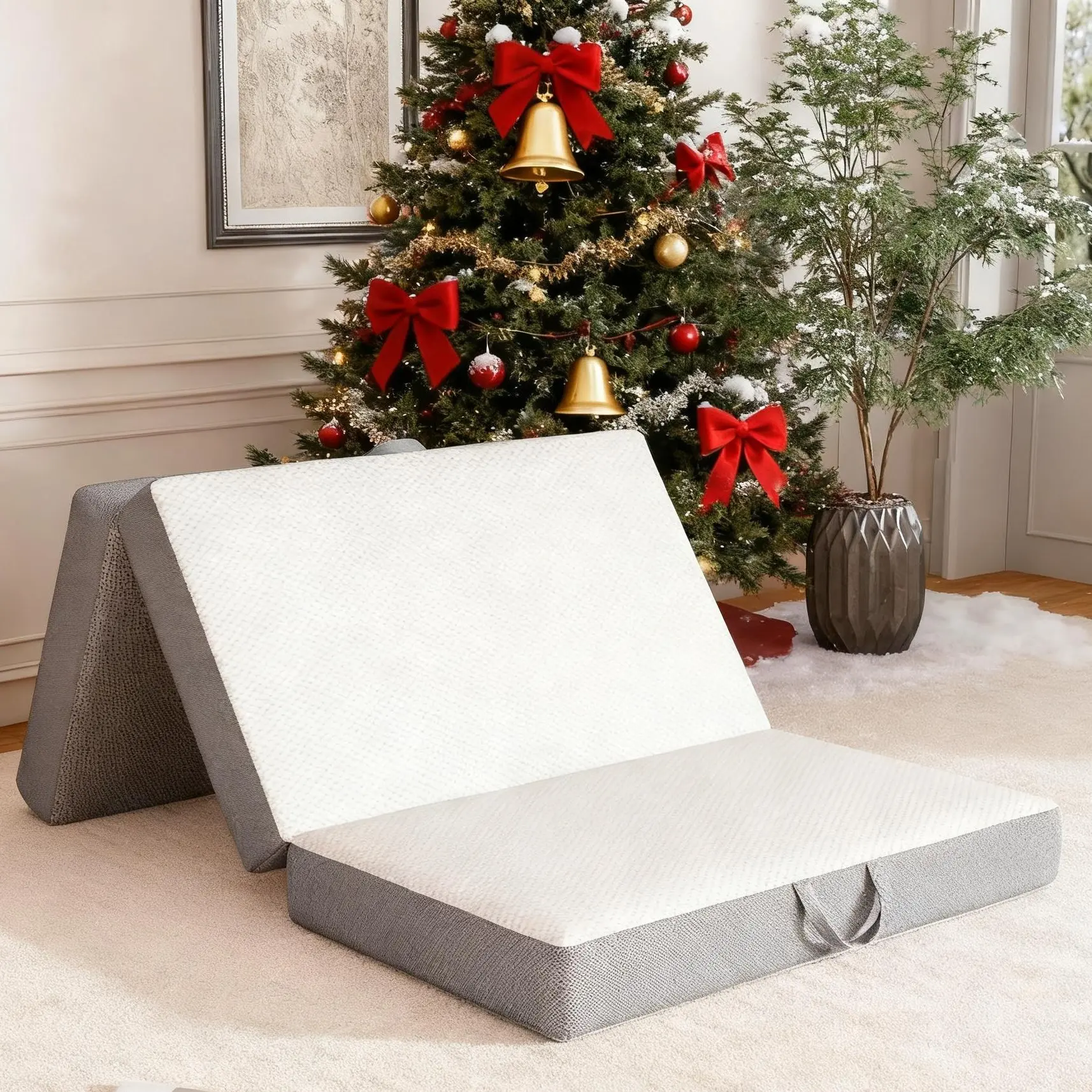 ORHOPUI Twin Size 6-Inch 3-Way Folding Foam-Filled Fold-Down Memory Foam Mattress (75"x38"x6") with Breathable Washable Cover, Non-Slip Bottom, Portable for Home Camping, Comfortable Clean, Foam-Filled Mattresses