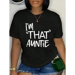 100% Cotton I'm That Auntie Funny Best Aunt Tee T-Shirt Women's Summer Plus Size Classic Soft Crew Neck Tee Tops