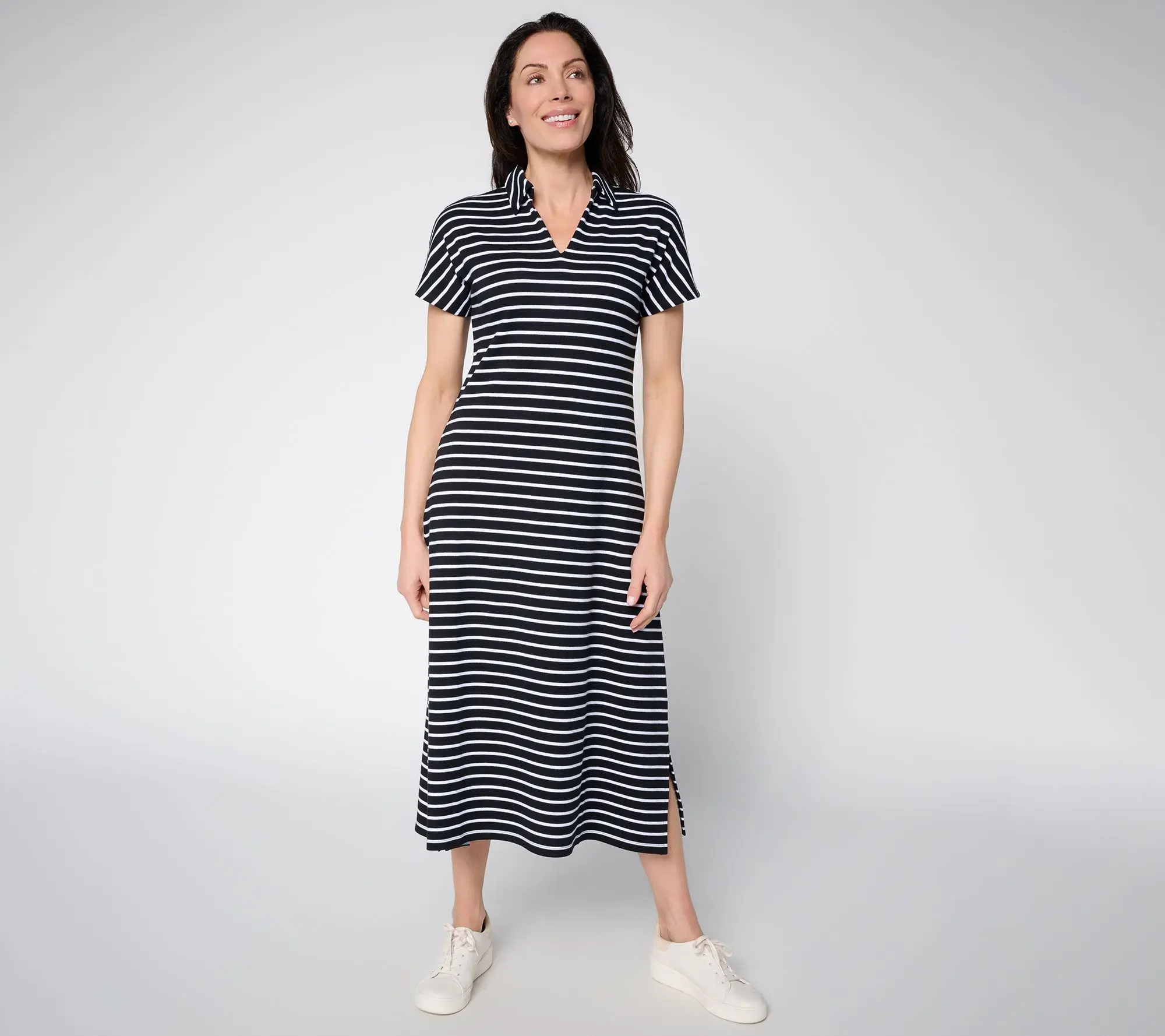 Joan Rivers Regular V-Neck French Terry Dress with Side Slit
