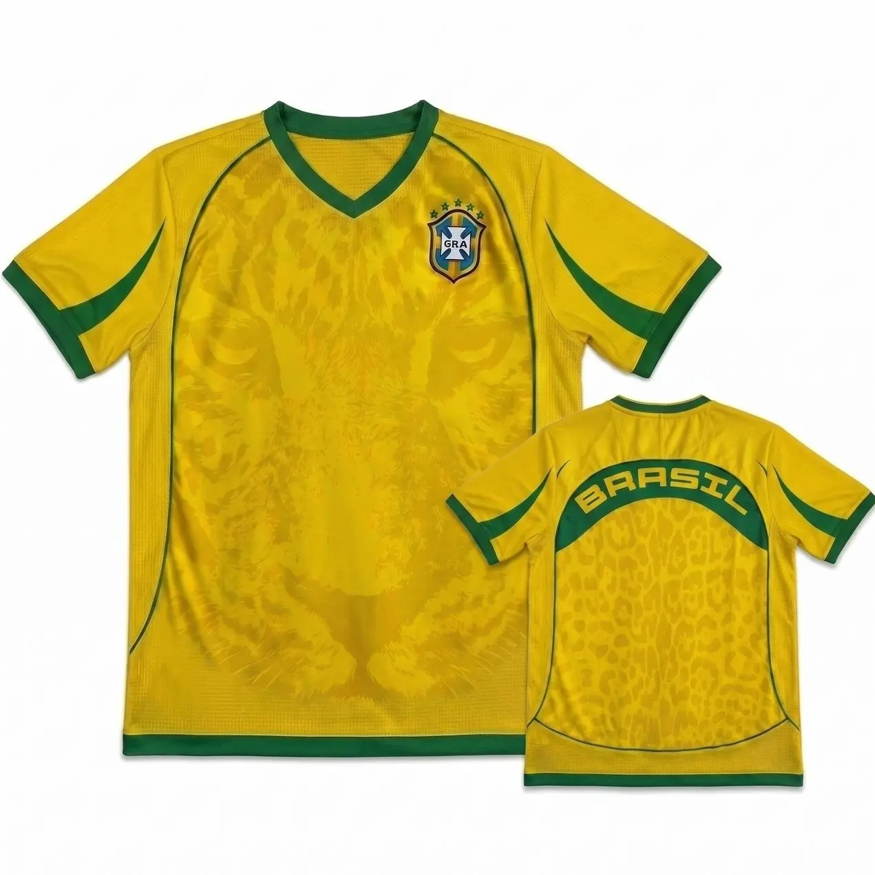 Yellow Green Jaguar Face Soccer Jersey - Wild Leopard Spot Football Shirt - Green V-Neck Athletic Fan Tee