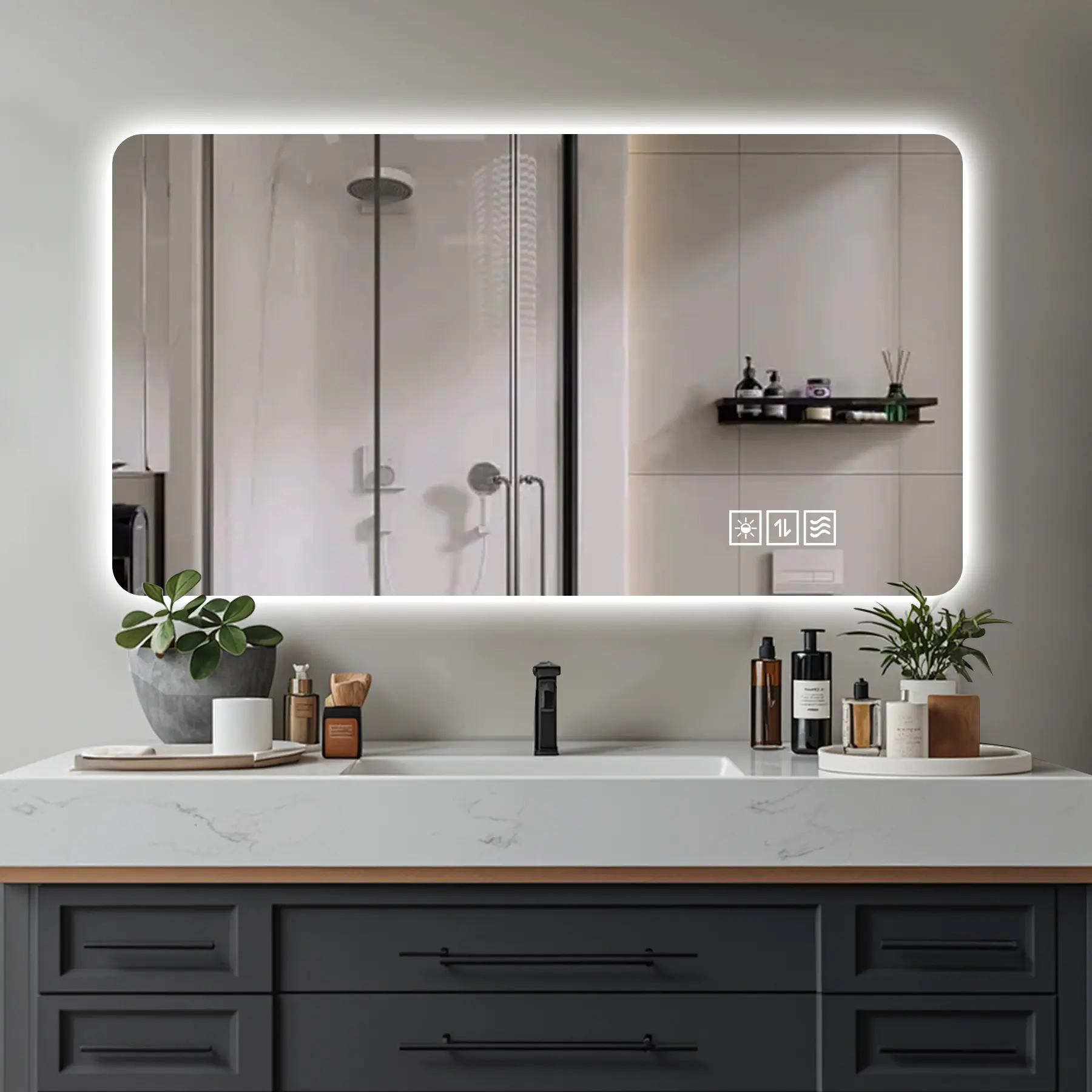 48" x 24" Silver Frameless LED Bathroom Vanity Mirror, Dimmable 3 Color Temperatures, Anti-Fog, Touch Control, IP44 Waterproof, Wall-Mounted for Bathroom, Bedroom and Vanity