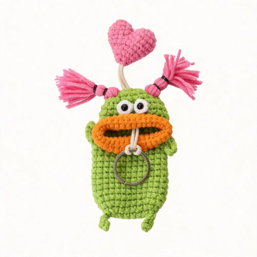 Handmade Whimsical Green Monster Cotton Yarn Crossbody Bag - Unisex, Scratchproof DIY Hobby Enthusiasts' Handbag, Cross Body Bag, Handcrafted Bag