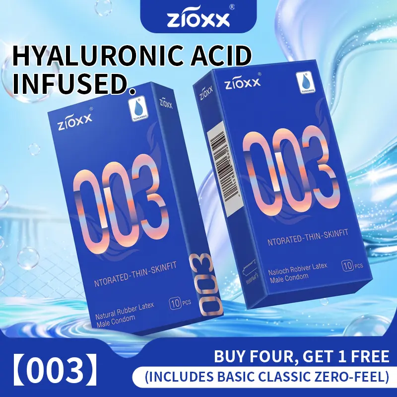 【Zioxx 003 】Ultra Thin Condoms for Men, Hyaluronic Acid Lubricated, Skin-Feel Natural Latex, 10 Count Healthcare Skinfit