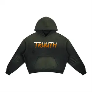 Men's Frayed Sunfade Boxy Fleece Hoodie, Casual Long Sleeve Tops, Men's Sweatshirts & Clothes