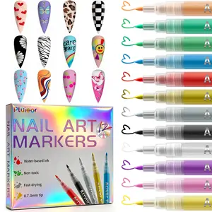Pluieor 12/24 Color Nail Art Doodle Pen – Quick-Dry Acrylic Marker for DIY Manicure, 3D Dot & Line Designs, Easy Nail Painting Tool for Home & Salon Use, no Gel or rhinestone kit, Easter Gift