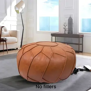 Unpadded Round Cushion Footstool Cover, Sleek Decorative Durable PU Footstool Seat with Storage Bean Bag, Floor Chair Footstool for Living Room, Bedroom Balcony (Cover Only)