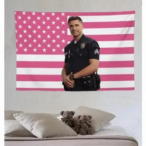 Tim Bradford The Rookie Pink American Flags tapestry For Wall Decor, Indoor Wall Tapestries, Room Decor, One Side Polyester Wall Flag
