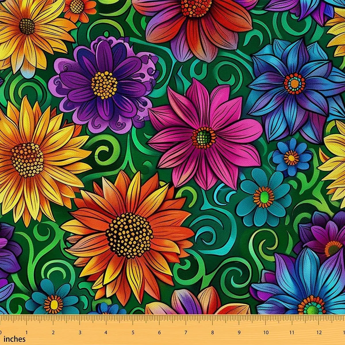 Bohemian Ethnic Flannel Fabric Garden Boho Soft Not Stretchy Decor Women Victorian Paisley Yellow Orange Decor DIY Art Upholstery Decor