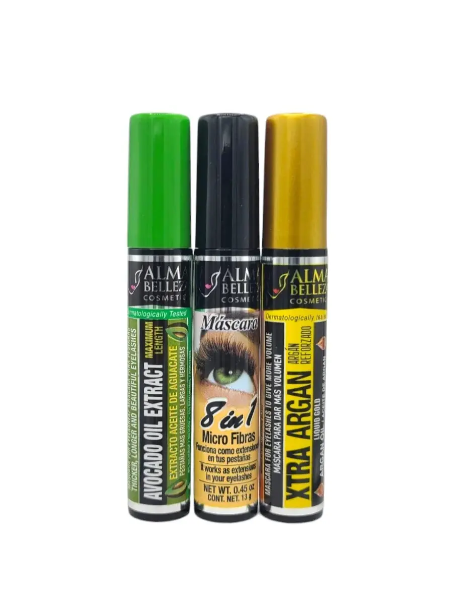 Alma Belleza Cosmetics 8-in-1 Extend & Volume Thick Mascara - 0.45 fl oz Single Tube, XTRA Argan Oil, Bergamot Oil, Intense Darkness, Waterproof, Nourishing, Dramatic Lash Makeup Pigment
