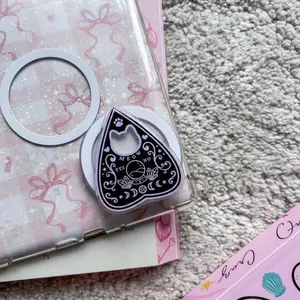 Meow Ouija Board Phone Grip for Cat Lovers, Cute Black Witchy Planchette Accessory, Celestial Moon and Stars Phone Stand, Gothic Aesthetic Griptok, Spooky Season Cat Mom Gift, Magic Kitten Merch