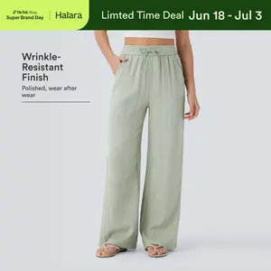 【Creator’s Pick】Halara High Waisted Drawstring Pocket Wide Leg Baggy Casual Linen-Feel Pants