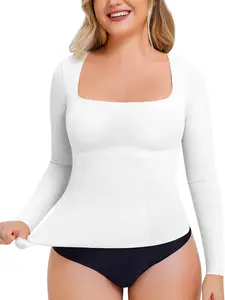 Women's Seamless Slim-Fit Long Sleeve Top, Lady, High Elasticity Soft Comfortable Breathable Fabric, Casual All-Season Wear, No Underwear Needed
