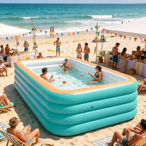 3m 4-Ring 118-Inch Extra Large Portable Foldable Inflatable Swimming Pool, Family Party Water Park, Outdoor Summer Fun, Home Courtyard Use