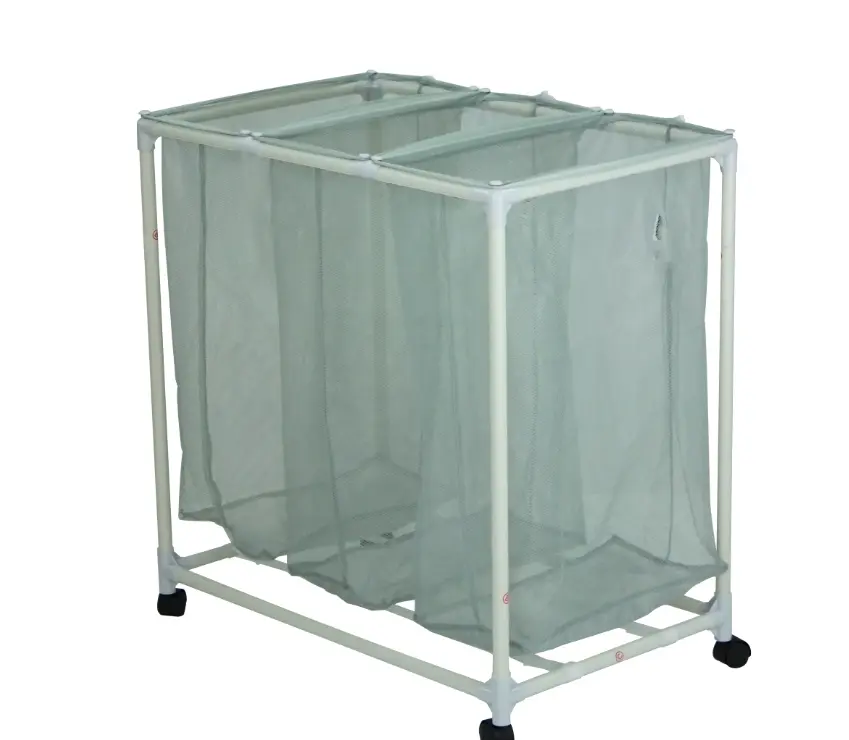 Silver Soft-Sided Laundry Sorter Cart with Wheels and 3-Bag Tote