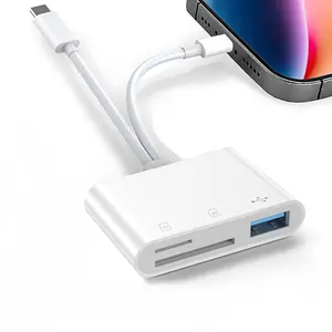 5-in-1 SD Card Reader for iPhone,iPad,Android – Dual USB-C & Lightning Adapter, Supports SD/MicroSD/USB 3.0, Fast Transfer, Plug & Play, No App Needed