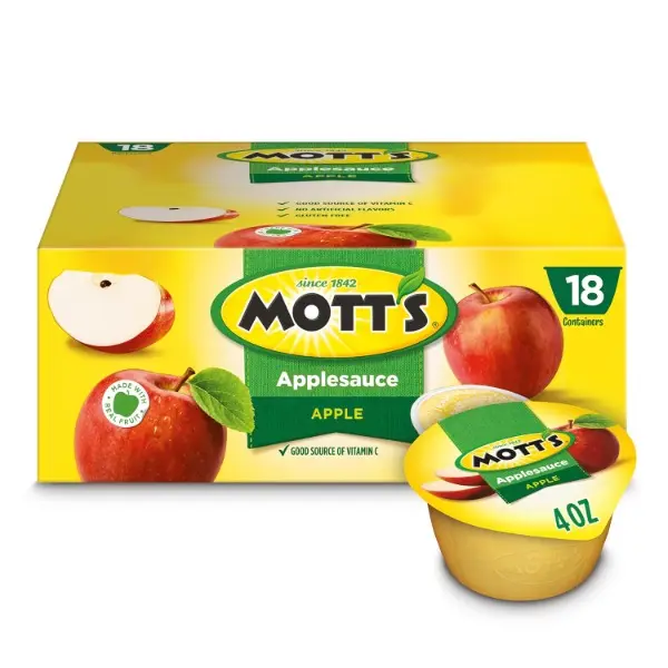 Halal Certified 4 Oz Ambient Applesauce Cups (18 Count) - Healthy Food, Pantry & Office Snacks, Mess-Free School Lunch Option, No Artificial Flavors, Good Source of Vitamin C, Nutritious Family Pick