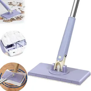 Mini Portable Bathroom Mop - Lightweight Cleaning Tool with Self-Wringing Function for Hard Floors, Reusable Mop Set, Self Squeezing Mop