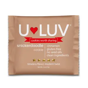 U-LUV Snickerdoodle Cookie 4 Pack: Warm cinnamon sugar flavor in a soft-baked cookie. Comfort-style sweetness with a bakery-fresh bite. Gluten-Free • Top 14 Allergen-Free • Seed Oil-Free • No Food Dyes • No Preservatives