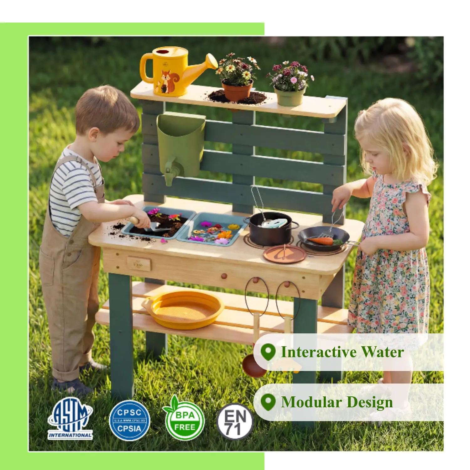 Lehoo Castle Wooden Mud Kitchen for Kids, Outdoor Play Kitchen with Real Water Sink and Kitchen Accessories, Garden Toys for Cooking Watering Sensory Play, Montessori Learning Toy for Kids Aged 3+