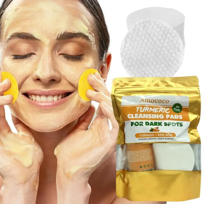 Kojic Acid & Turmeric Cleansing Pads for Dark Spots - 40 Pieces Double Texture Facial Mask Moisturize Hydrate Comfortable Makeup Remover Daily Skincare Products - Moisturizing Pack Moisturizer