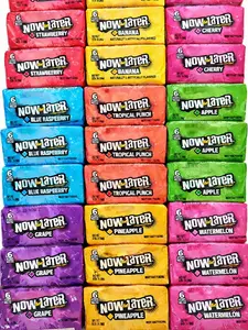 Now and Later Candy Variety Pack of 27 - 3 of each flavor Fruity Chewy Mixed Flavors Sweet Snack Strawberry Apple Watermelon Grape Pineapple Tropical Cherry Banana