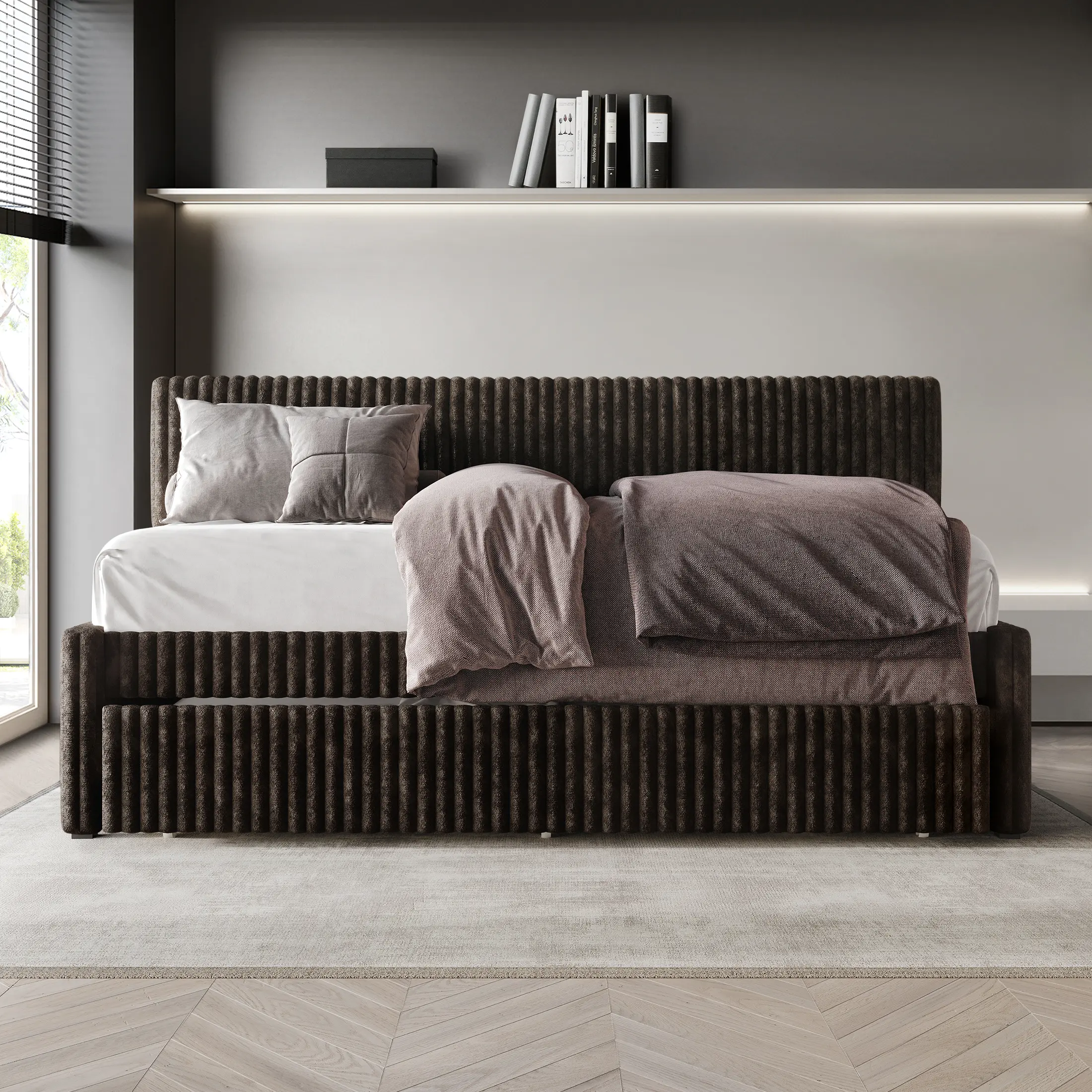 ChaletPosh Velvet Twin size Daybed with Twin size Trundle – Corduroy Upholstery, Modern Style