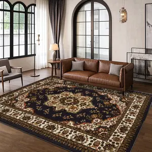 Velvet Persian Pattern Home Rug, Bohemian Area Rug, Traditional Holiday Decor Carpet for Living Room, Hallway, Bedroom, Indoor Outdoor Use
