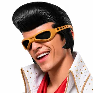 Elvis Presley Inspired Half Face Latex Mask, Rockstar Pompadour Mask with Goggles, Retro Vintage Latex Prop for Halloween Party & Cosplay Gifts, Party Accessory