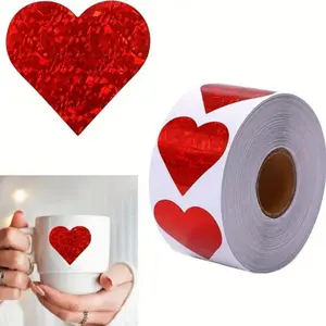 Valentine's Day Glitter Heart Stickers, Heart Shape Decorative Labels, Love Decoration Stickers for Wedding Anniversary Party Supplies, Sticky Labels