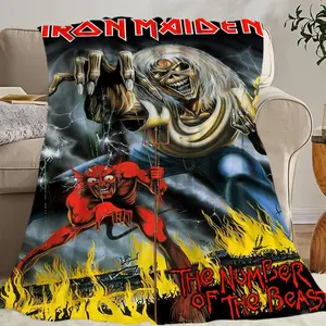 Iron Maidens Metalhead Throw Blanket Premium Plush Fabric Official Band Art Ultra Soft Warmth Living Room Stage Vibe Sofa Bedroom Essential For True Fans