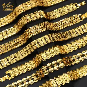 Luxury African Thick Gold Color Bracelets Sets Women Copper Bracelet Ethiopian Dubai Couple Bangles For Men 24K Gold Jewelry
