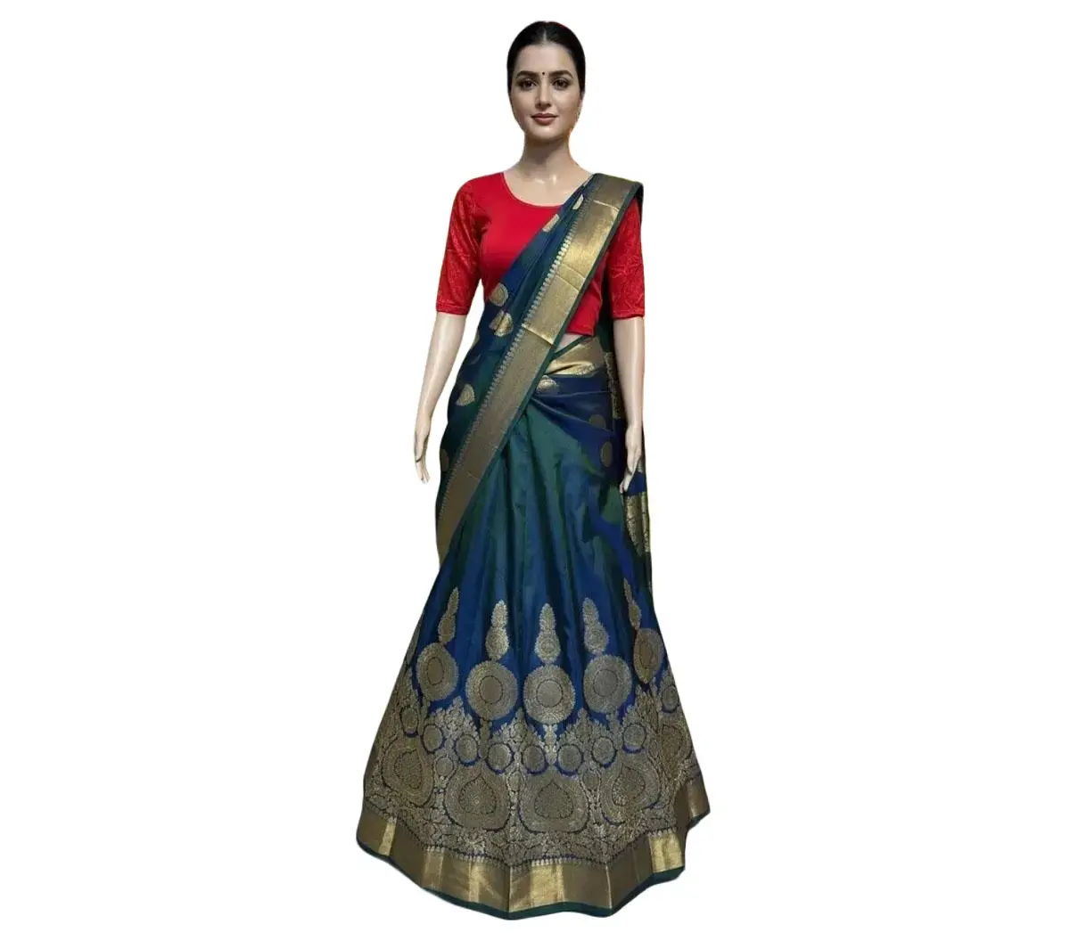 #HC-35 Stretch Saree Blouse with Textured Elbow Sleeves | Scoop Neck Crop Top