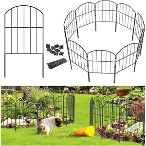 Rustproof Metal Garden Fence - 10 Pcs No Dig Black Decorative Fence Panels, Total 10ft(L) x 24in(H), Animal Barrier Garden Borders for Dogs, Flower Bed and Patio