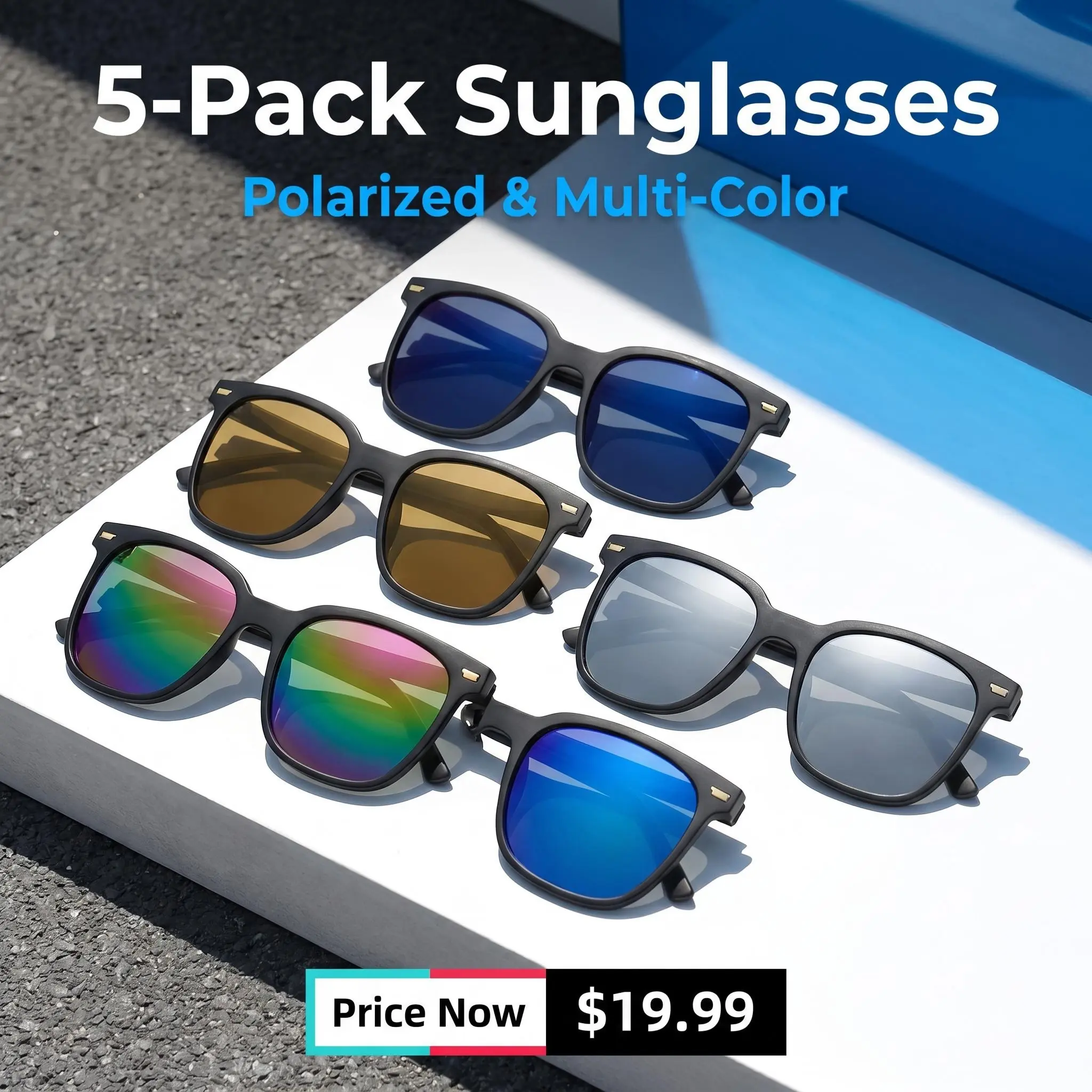 5 Pack Matte Black Frame Polarized Sunglasses 5 Mixed Color Lenses for Driving Outdoor Daily Use 2026 Summer