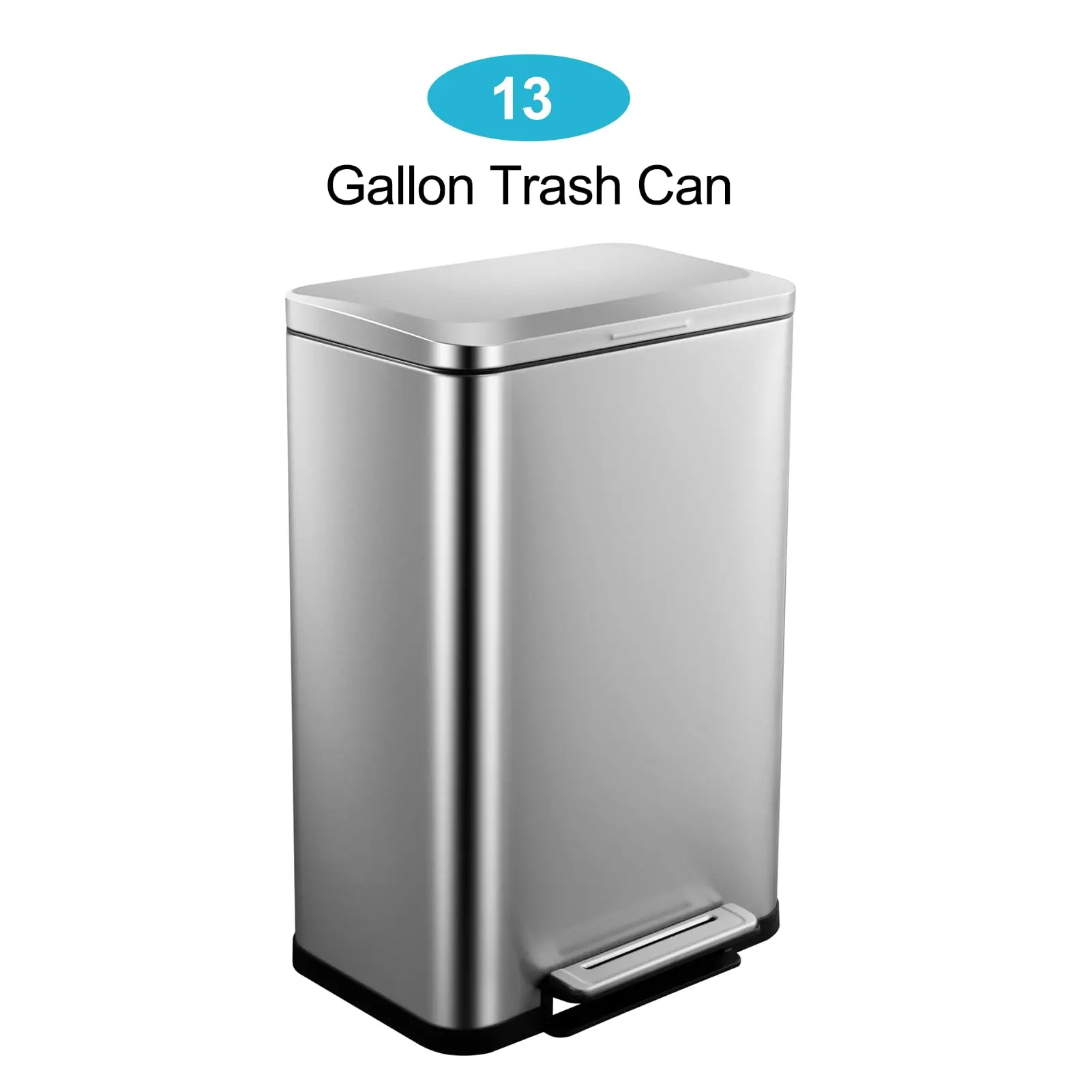 Garvee 13 Gallon Stainless Steel Trash Can 50L Rectangular Kitchen Garbage Bin With Soft Close Lid Step Pedal And Removable Inner Bucket Fingerprint Resistant