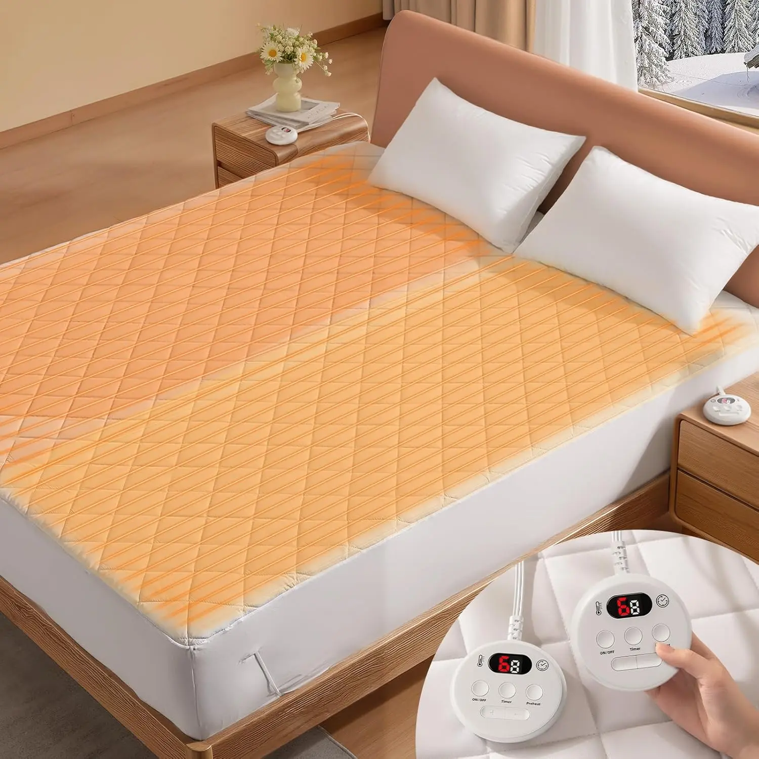 Heated Mattress Pad Queen Size,Dual Control Electric Mattress Pad, 60" x 80",Fast Heating Bed Warmer with 6 Heating Levels & 10H Auto Off,Fit Up to 21" Dee