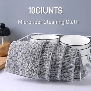 10 Counts Microfiber Cleaning Cloth Multifunction Thick Bamboo Charcoal Fiber Cleaning Cloth  Ultra Soft Absorbent Lint Free Streak Free Reusable Cleaning Towels for Household Kitchen Cleaning Premium Kitchen Cloth Dish Towels