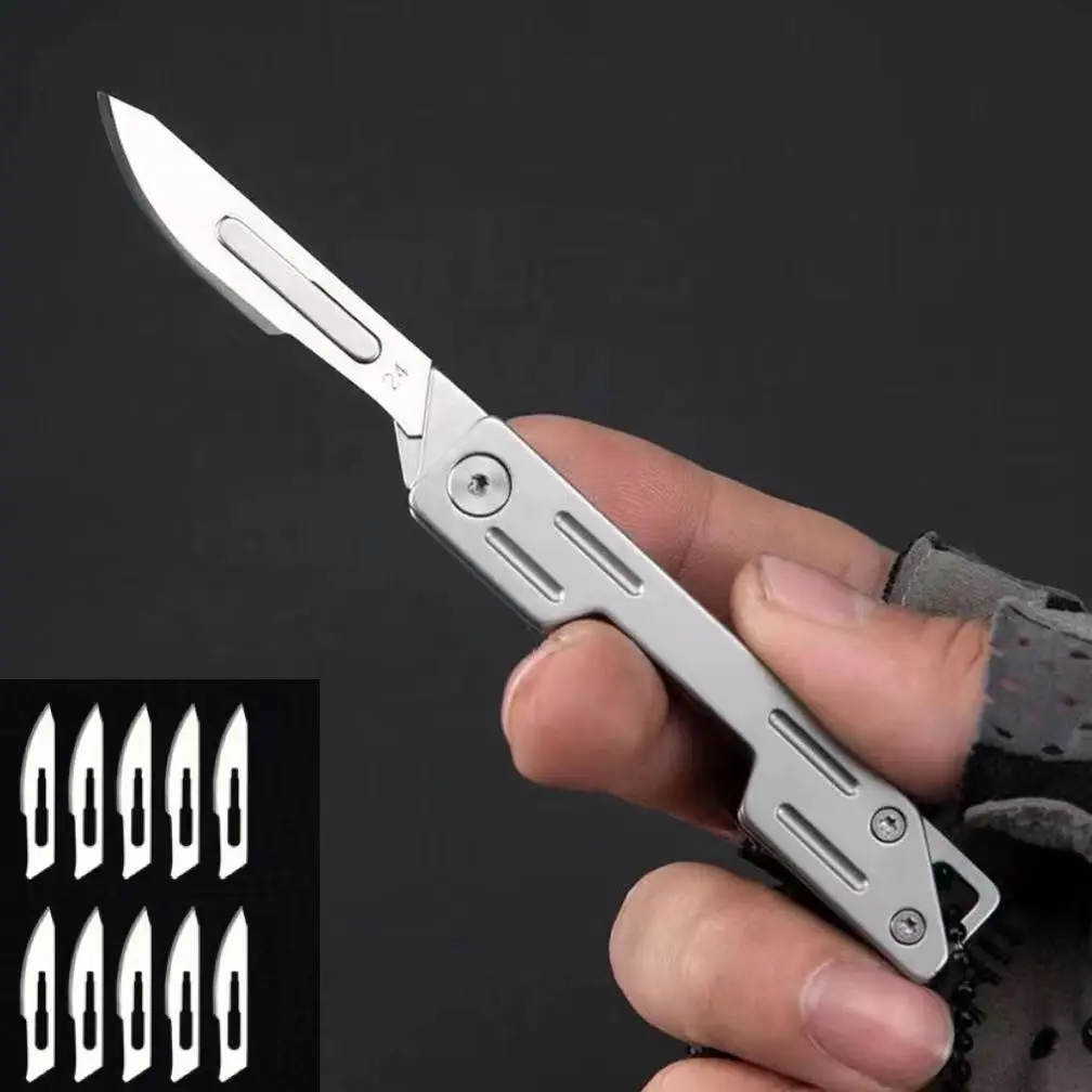 Foldable Knife with Replaceable Blade, Stainless Steel Outdoor Utility Knife, Keychain Pocket Knife for Easy Carrying, Outdoor Tools, Portable Multipurpose Knives