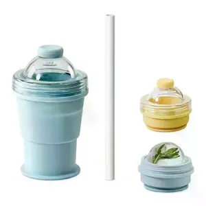 Foldable Silicone Ice Ball Mold Straw Cup, Leak-Proof Reusable Water Bottle, Multi-Purpose Travel Mug, Ideal for Summer Drinks, Coffee, Camping