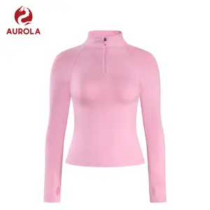 AUROLA Influence Seamless Workout Jacket for Women, Half Zip Slim Fit Long Sleeve Yoga Top with Thumb Holes, Sculpt Compression Athletic Gym Activewear