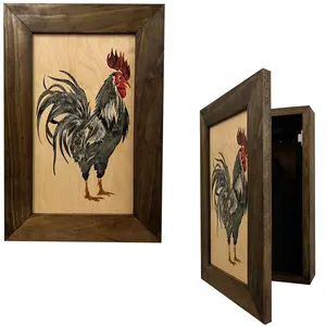 Bellewood Designs Farmhouse Rooster Art Wall-Mounted Gun Cabinet Secure Storage Magnetic Lock Customizable Foam Insert Nature Wildlife Series Decor