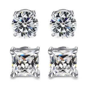 2 Pairs Stainless Steel Magnetic Stud Earrings for Men Women Non-piercing CZ Hypoallergenic 5-8MM