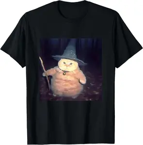 100% Cotton Wizard Cat Weird Funny Halloween Cat Meme T-Shirt